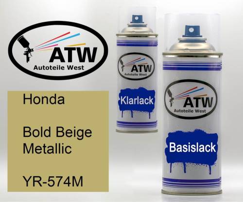 Honda, Bold Beige Metallic, YR-574M: 400ml Sprühdose + 400ml Klarlack - Set, von ATW Autoteile West.